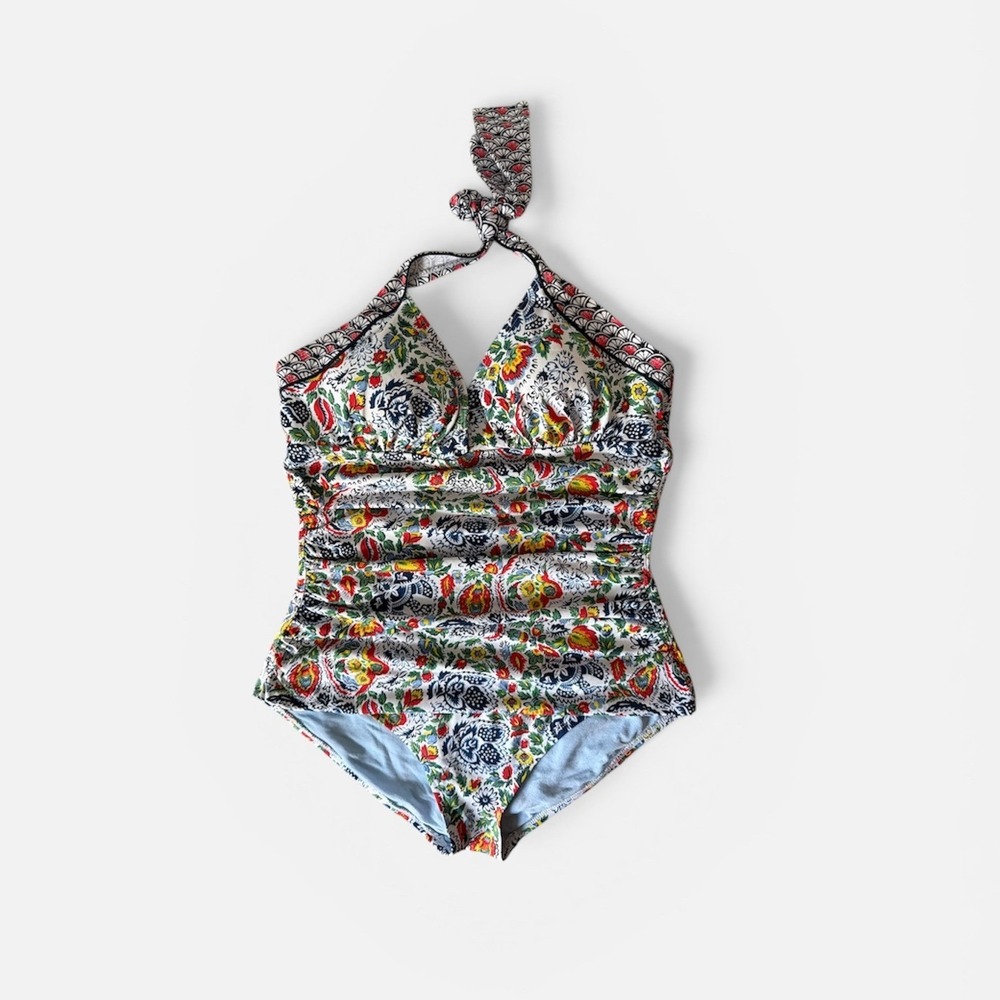 Tommy Bahama Womens‎ Floral Ruched Tummy Control Halter One Piece Swimsuit M